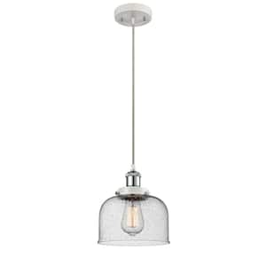Bell 60-Watt 1 Light White and Polished Chrome Shaded Mini Pendant Light with Seeded glass Seeded Glass Shade