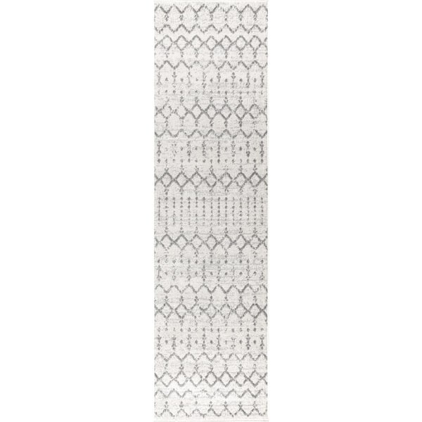 Moroccan HYPE Boho Vintage Diamond Cream/Gray 2 ft. x 18 ft. Runner Rug