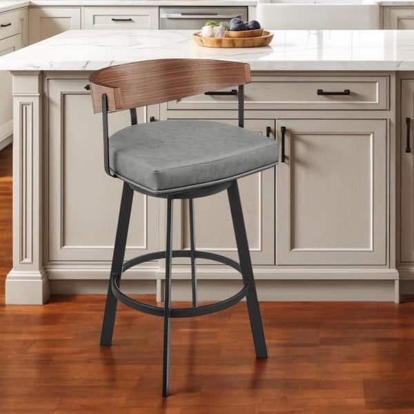 26 Gray Low Back Metal Counter Stool Faux Leather Seat