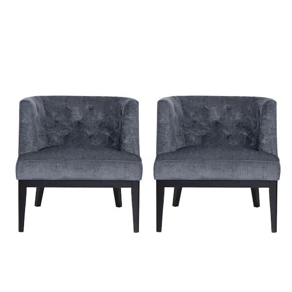 Noble House Suncook Charcoal and Dark Brown Fabric Tufted Accent Chair (Set of 2)