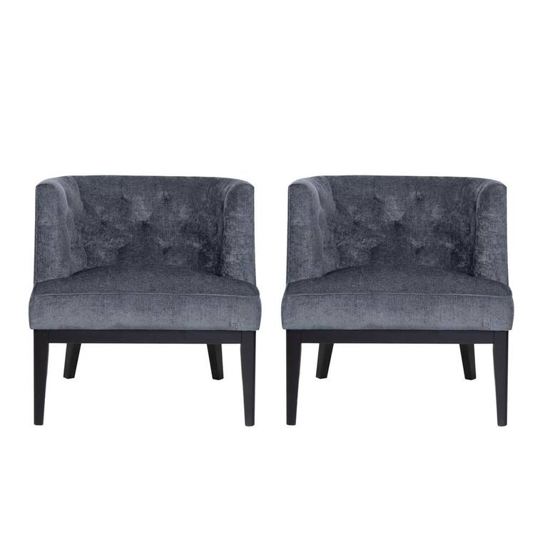 Noble House Suncook Charcoal and Dark Brown Fabric Tufted Accent Chair (Set of 2)