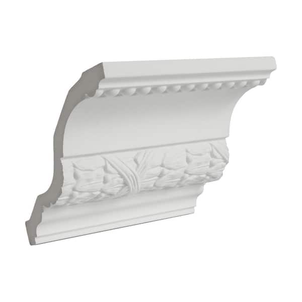 American Pro Decor 3-7/8 in. x 4-5/8 in. x 6 in. Polyurethane Long Laurel Leaves and Ribbon Crown Moulding Sample