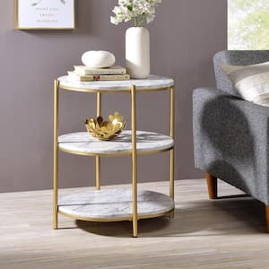 Arctela 22.25 in. White and Gold Coating Oval Wood Top Side Table