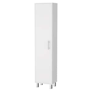 15.75 in. W x 11.73 in. D x 70.87 in. H White Bathroom Linen Cabinet, Single Door with 3 Broom Hangers