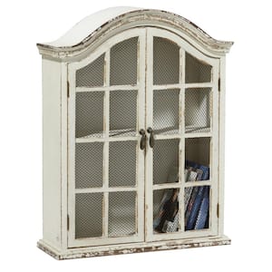 White Distressed Wood 28 in. H Storage Cabinet with 1 Shelf and 2 Doors