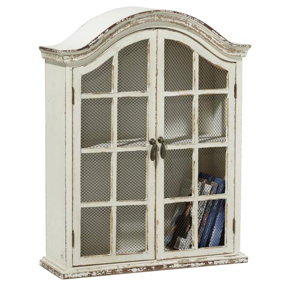 Litton Lane White Distressed Wood 28 in. H Storage Cabinet with 1 Shelf and 2 Doors