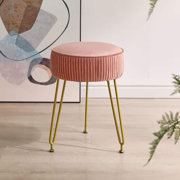 slim fit dress slacks Pink Velvet Vanity Stool With Back Round Tufted Accent Chair Rose Gold main image 0