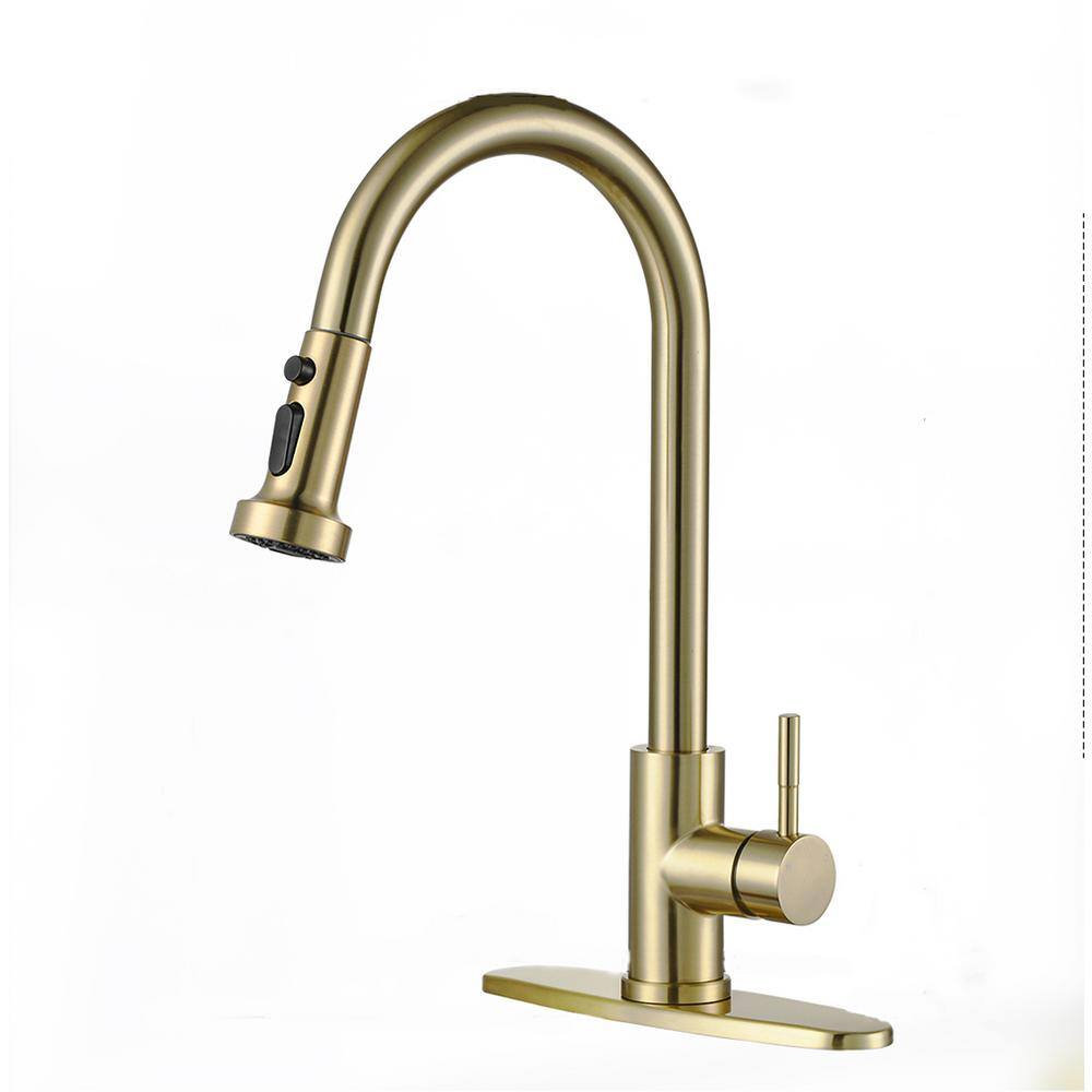 Single Handle Pull Down Sprayer Kitchen Sink Faucet in Gold