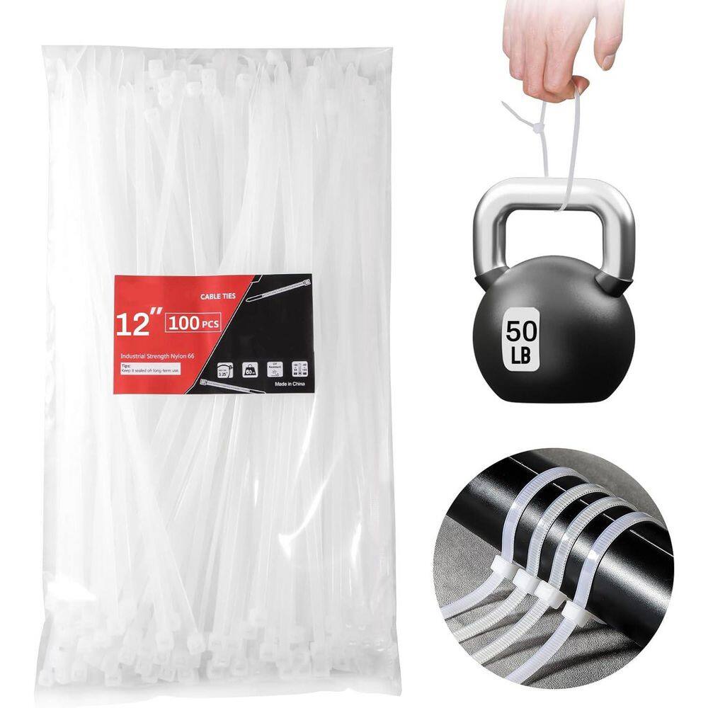 White Zip Ties 12 in. UV Resistant Nylon Cable Zip Tie Clear 50 lb. Tensile Strength 100-Pack price history on PriceWatchPro
