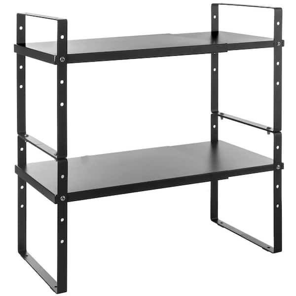 Wudkey Expandable Kitchen Cabinet Shelf Organizer, Adjustable Pantry Shelf Spice Rack, Stackable Countertop Organizers, Black