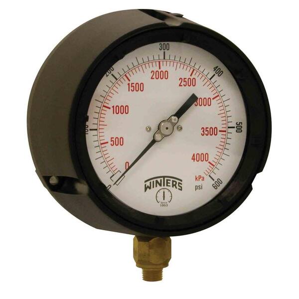 Winters Instruments PPC Series 4.5 in. Black Phenolic Case Process Pressure Gauge with Brass Internals and 1/4 in. NPT LM with 0-600 psi/kPa