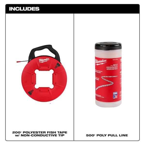 200 ft. Polyester Fish Tape with Non-Conductive Tip with Poly Pull Line with Red Tracer