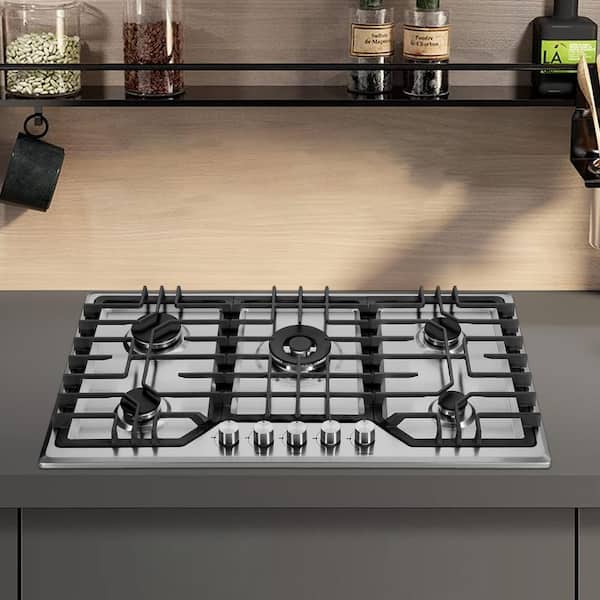 Galway 36 in. Gas Cooktop in Stainless Steel with 5 Burners including Power  Burners and Cast Iron Griddle
