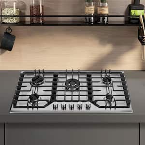 LD 36 in. 5 Burners Recessed Gas Cooktop in Stainless Steel with Continuous Grates