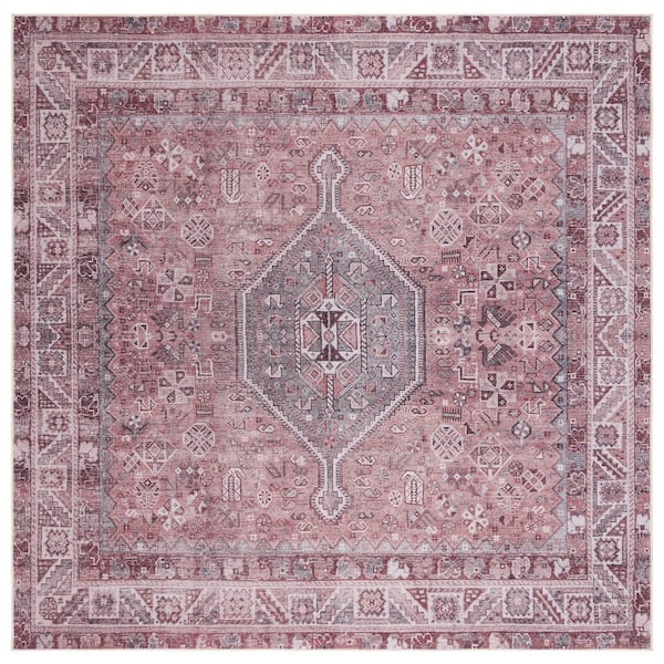 SAFAVIEH Tucson Light Rust/Beige 6 ft. x 6 ft. Machine Washable Border Medallion Square Area Rug