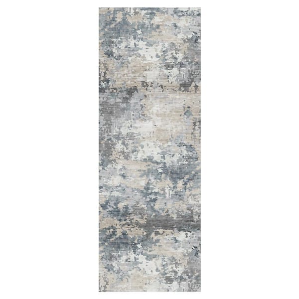 Gertmenian Crystal Print Kaori Light Blue 2 ft. x 6 ft. Abstract Digitally Printed Polyester Runner Rug