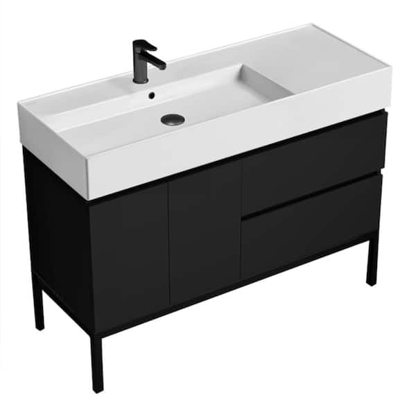Nameeks Block 47.6 in. W x 18.1 in. D x 34.65 in. H Modern Bathroom Vanity in Matte Black With White Ceramic Top
