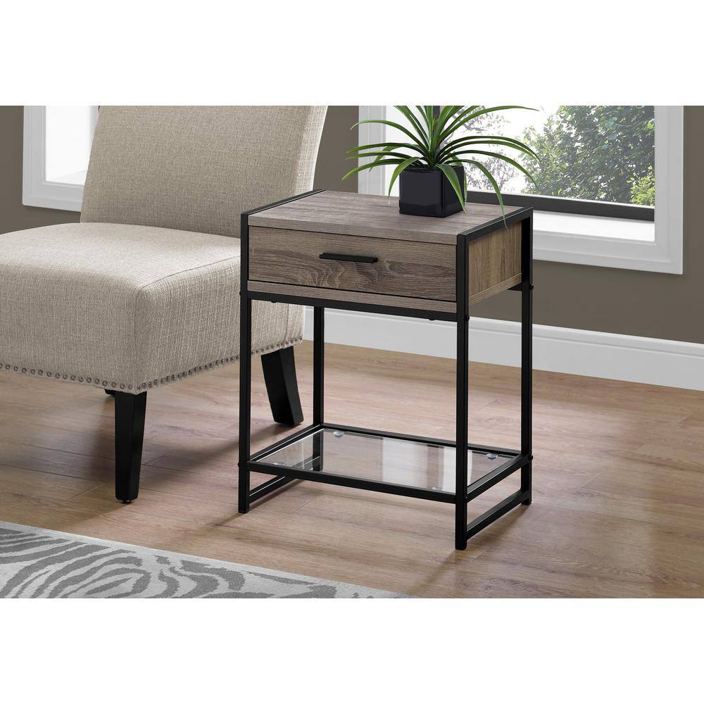 Monarch Specialties Accent Rectangular Side End Table with a Drawer Dark Taupe 