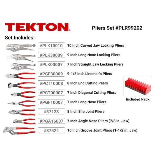 10-Piece Gripping, Cutting and Locking Pliers Set with Rack