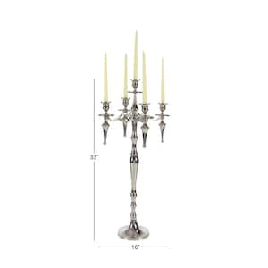 33 in. Silver Aluminum Handmade Tapered 5 Plate Candelabra