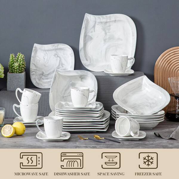 MALACASA Dinnerware Sets for 6, 30 Piece Blue Square