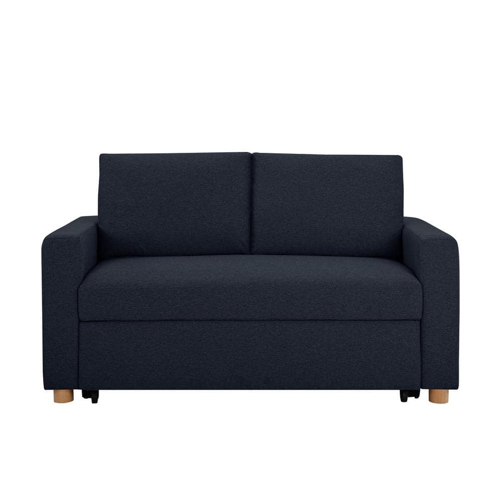 Navy Blue Fabric Full Size Convertible Sleeper Sofa