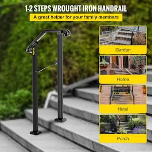 1 ft. Wrought Iron Handrail Fit 1 or 2 Steps Handrails for Outdoor Steps Flexible Porch Railing, Black