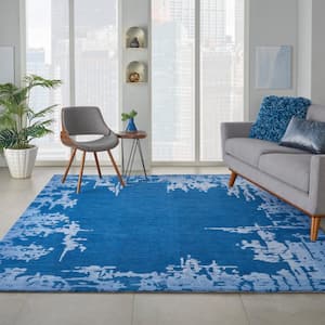 Symmetry Navy Blue 9 ft. x 12 ft. Distressed Contemporary Area Rug