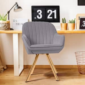 Modern Grey Brushed Velvet Swivel Accent Armchair with Metal Legs for Living