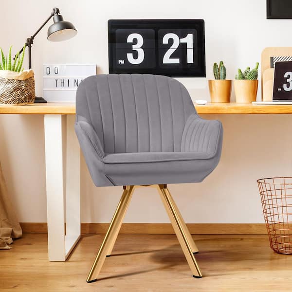 JEAREY Modern Grey Brushed Velvet Swivel Accent Armchair with Metal Legs for Living