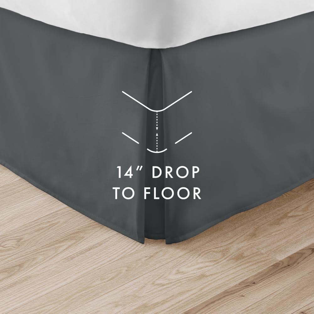 Gray Polyester Pleated King Bed Skirt with Split Corner