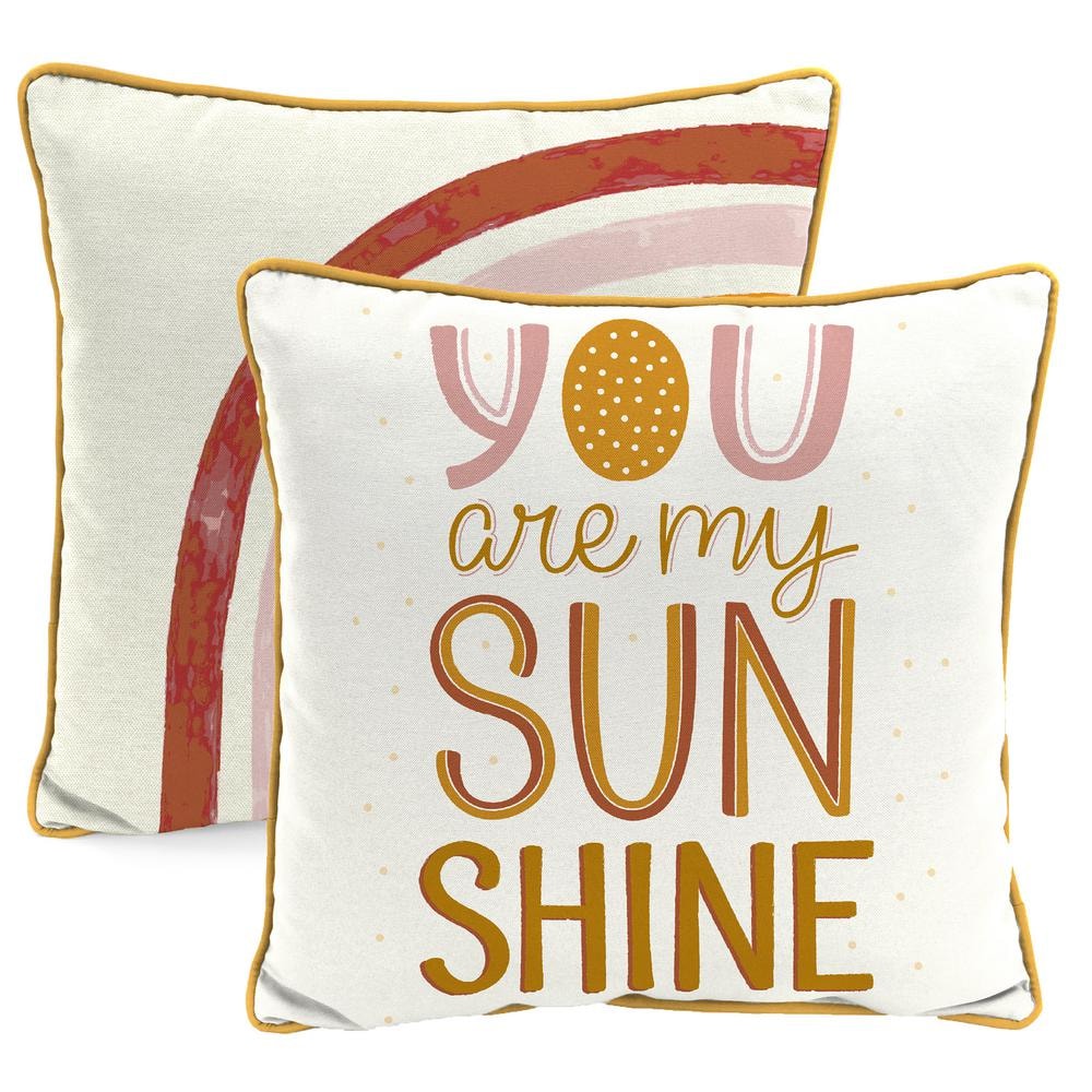 You Are My Sunshine Cream and Multicolor Reversible Outdoor Throw Pillow