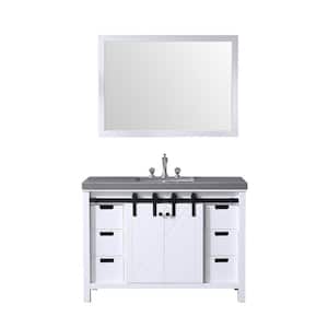 Marsyas 48 in W x 22 in D White Bath Vanity, Grey Quartz Countertop, Faucet Set and 44 in Mirror
