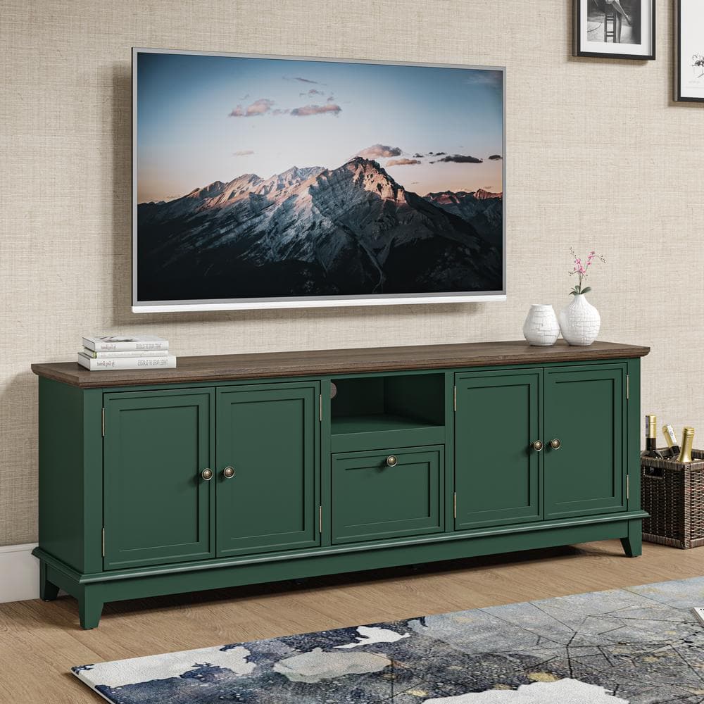 Festivo 72" Green Wood TV Stand with Hidden Drawer