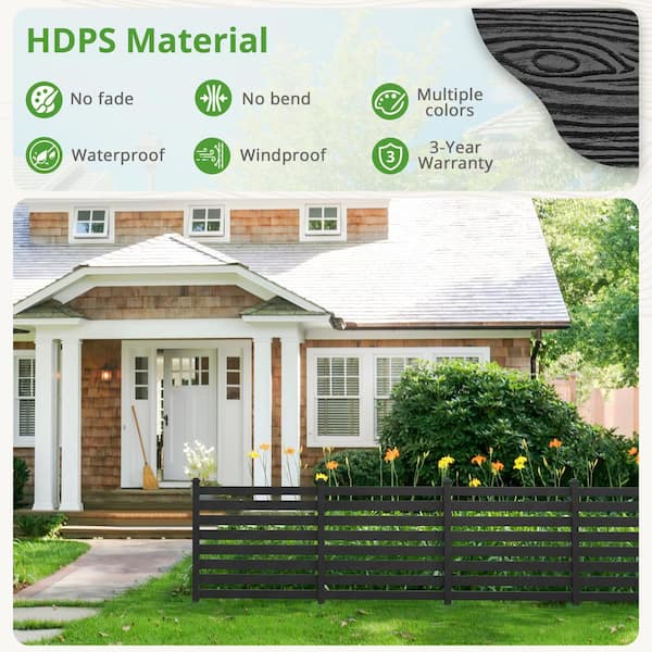 Ares 38 in. x 46 in. Black Garden Fence W/Post & No-Dig Steel Cone Anchor Recycled Plastic Privacy Fence Panel (2-Pack)