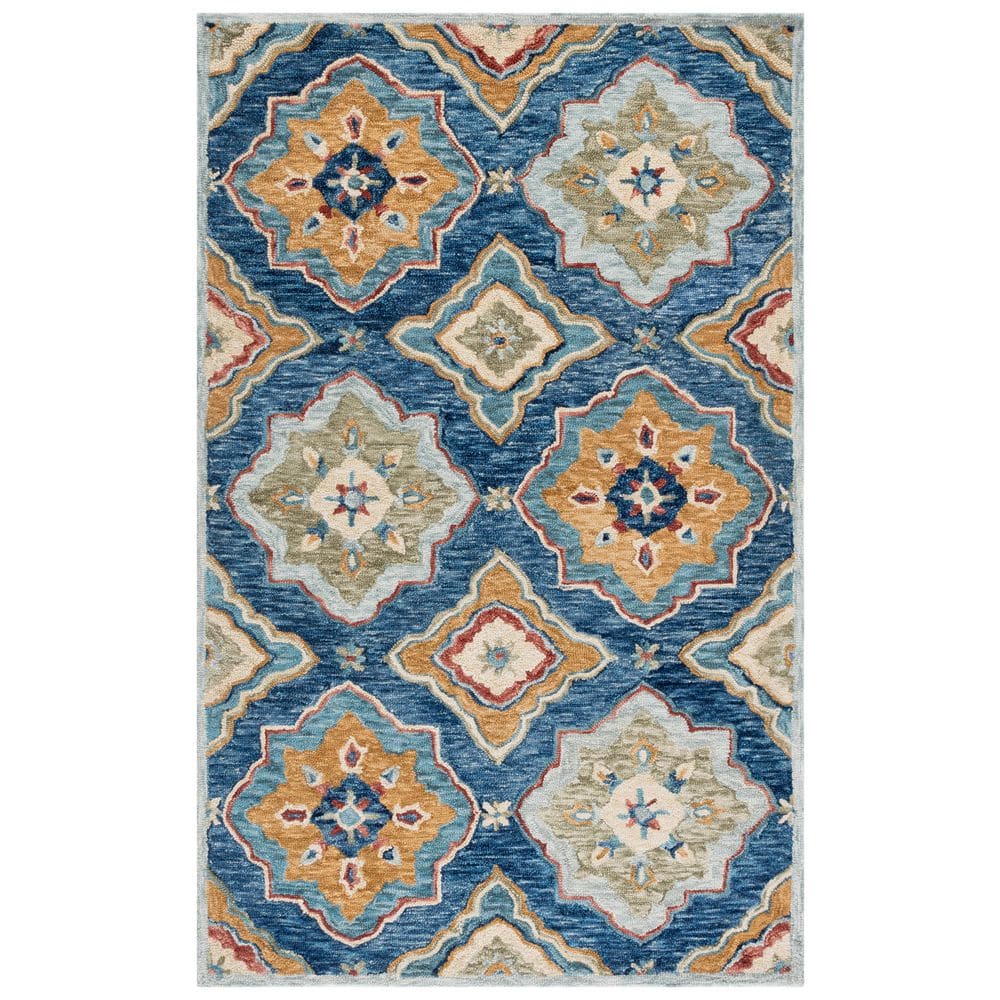 SAFAVIEH Suzani 4 ft. x 6 ft. Navy/Green Floral Border Area Rug SZN503N ...