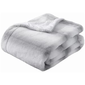 Geometric Gray Flannel Sherpa 50 in. x 60 in. Throw Bed Blanket