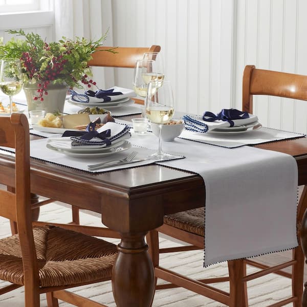 Company Cotton Pom Fringe 19 in. W x 19 in. H Blue Cotton Napkins Set of 4