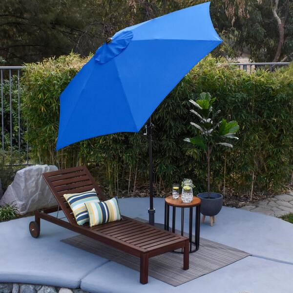 9 ft. Aluminum Market Patio Umbrella with Fiberglass Ribs, Crank Lift and Push-Button Tilt in Pacific Blue Polyester