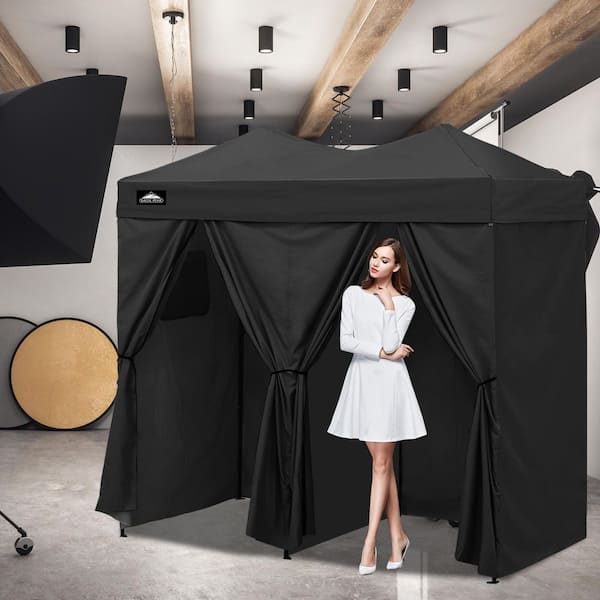 8 ft. x 4 ft. Black Flex Double Room Pop-Up Changing Room Canopy Portable Privacy Cabana