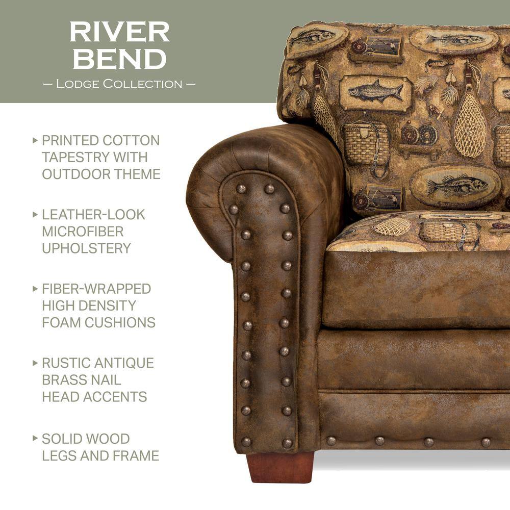 River Bend Lodge Oak Wood Accent Chair in Brown Microfiber