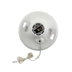 660W Medium Base One-Piece Single Circuit Outlet Box Mount Plastic Incandescent Lampholder with Pullchain, White