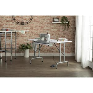 Folding Multipurpose 47.5 in.W x 28 in. D PB Craft Sewing Table with 22 in. W Drop-Down Platform, White