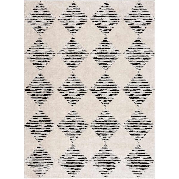 Fauci Cream Black White 5 ft. x 7 ft. Area Rug