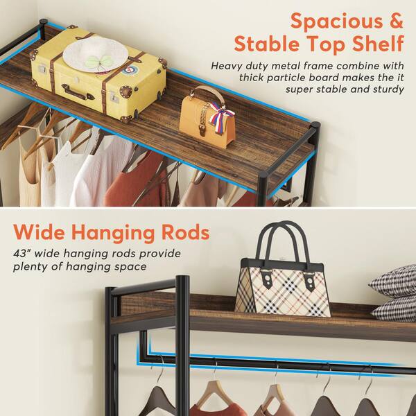 Rustic Brown 72 in. Freestanding Clothes Rack with Drawers and shelves