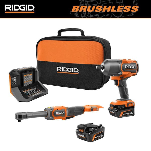 18V Brushless Cordless 4-Mode 1/2 in. Impact Wrench Kit w/ (2) 4.0 Ah Batteries, Charger, & Extended Reach Ratchet