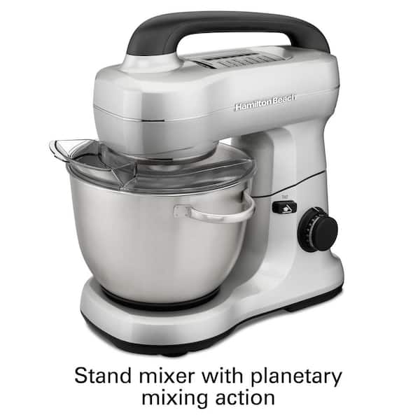 Hamilton Beach 4 Qt. 7-Speed Stainless Steel Stand Mixer with Flat Beater, Dough Hook and Whisk