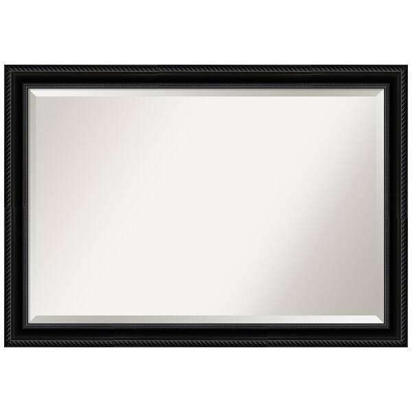 Amanti Art Corded Black 40 in. W x 28 in. H Framed Beveled Bathroom Vanity Mirror in Black