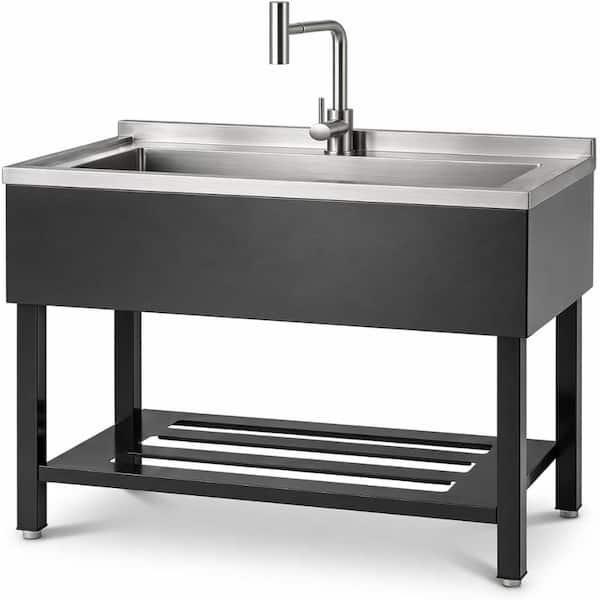 Commercial 36x20x39inch Black Stainless Steel Utility Sink with T-Shaped Faucet