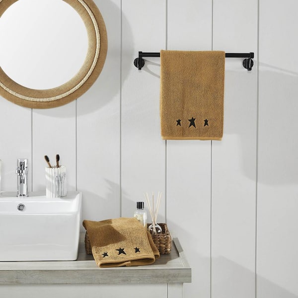 Black Prim Stars Doe Tan 100% Cotton Hand Towel (Set of 2)